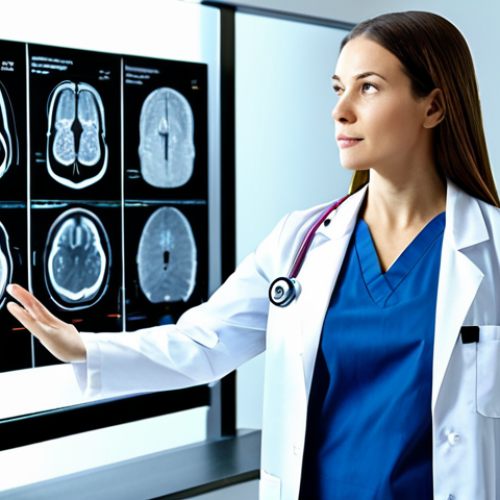 Home 7 A professional female doctor, fully clothed in a modest white lab coat over medical scrubs, standing confidently in a brightly lit, modern hospital diagnostic lab. She is interacting with a futuristic, transparent medical display that shows complex medical data (e.g., a brain scan) with clear, AI-generated explanations and highlighted areas. Her expression conveys understanding and trust in the transparent AI system. Professional photography, high resolution, realistic, perfect anatomy, correct proportions, natural pose, well-formed hands, proper finger count, natural body proportions, professional dress, appropriate attire, safe for work, appropriate content, family-friendly.