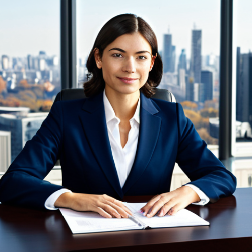 Home 21 **
A professional businesswoman wearing a modest, dark blue business suit, sitting at a large, polished desk in a modern, sunlit office overlooking a cityscape. Fully clothed, appropriate attire, safe for work. Perfect anatomy, correct proportions, natural pose, well-formed hands, proper finger count, natural body proportions. Professional corporate photography, high quality, sharp focus.
**