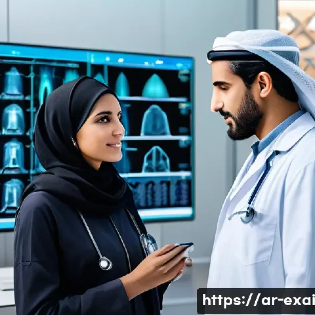 설명 가능한 AI와 오픈 소스 플랫폼 - A modern medical diagnostic scene in a Middle Eastern hospital featuring a diverse Arab male doctor ...