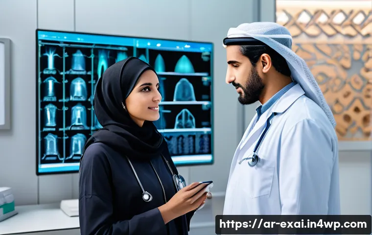 설명 가능한 AI와 오픈 소스 플랫폼 - A modern medical diagnostic scene in a Middle Eastern hospital featuring a diverse Arab male doctor ...