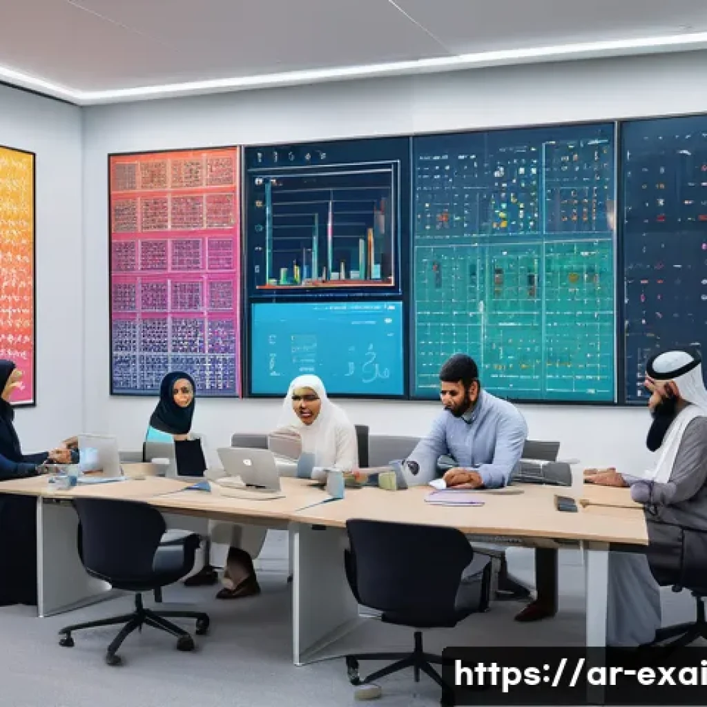 설명 가능한 AI의 복잡성 관리 - A modern office scene depicting a diverse group of Arab professionals engaged in a workshop about AI...