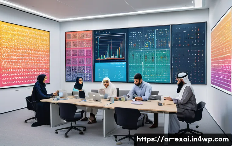 설명 가능한 AI의 복잡성 관리 - A modern office scene depicting a diverse group of Arab professionals engaged in a workshop about AI...