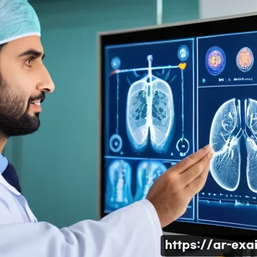 설명 가능한 AI의 적용 분야 - A modern medical diagnostic AI interface displaying an Arabic-language report on a high-resolution s...